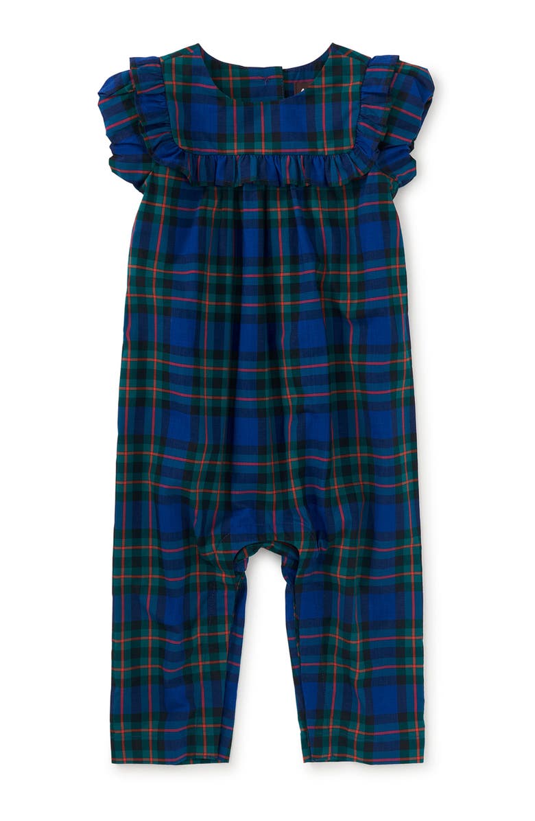 Tea Collection Plaid Ruffle Baby Romper, Main, color, Busan Holiday Plaid