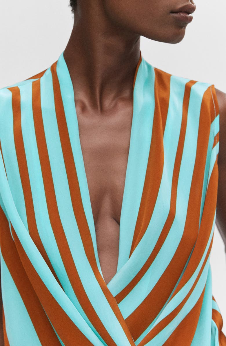 MANGO Stripe Sleeveless Faux Wrap Top, Alternate, color, 