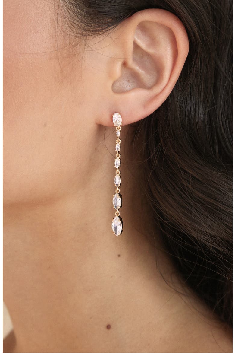 Marquise Cubic Zirconia Linear Drop Earrings, Alternate, color, GOLD