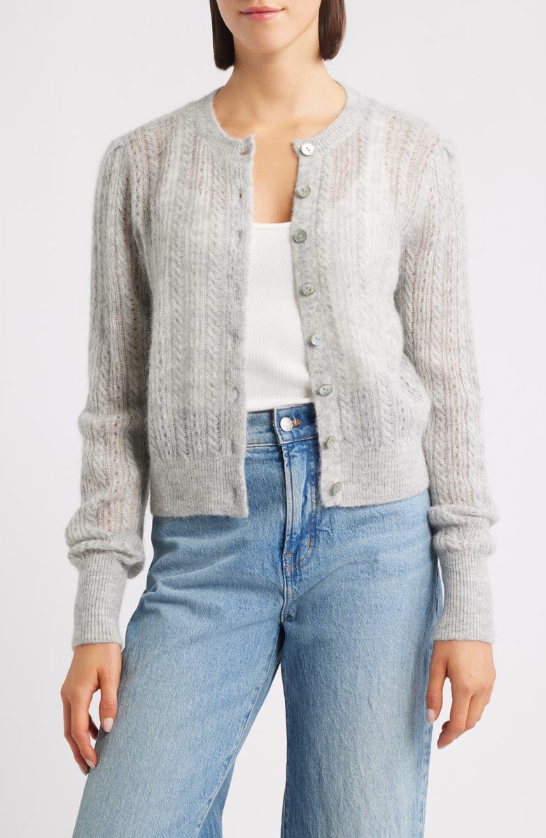 Madewell Pointelle Stitch Alpaca Blend Cardigan, Main, color, Heather Light Grey