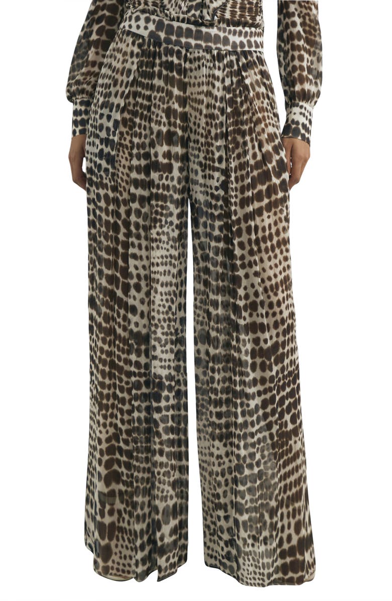 Reiss Aurelie Wide Leg Animal Print Pants, Main, color, Chocolate