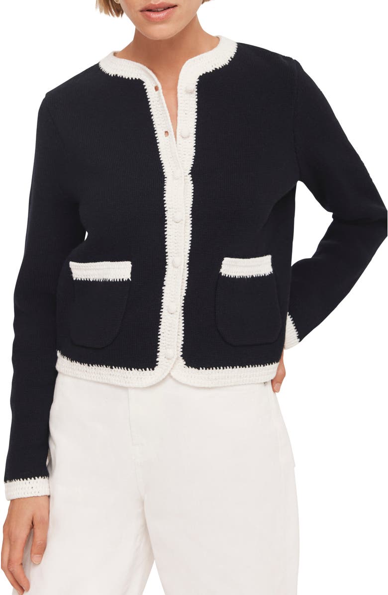 MINT VELVET Crochet Cotton Blend Jacket, Alternate, color, Navy