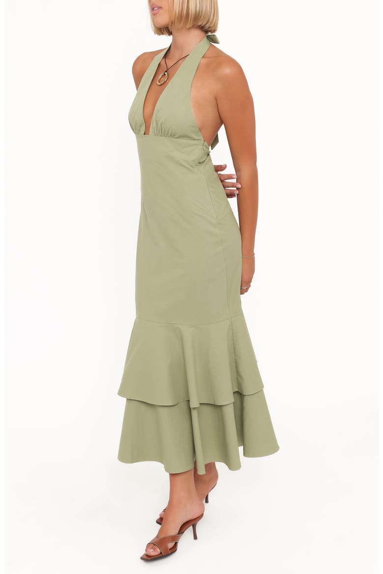 Robyn Plunge Halter Neck Cotton Maxi Dress, Alternate, color, OLIVE GREEN