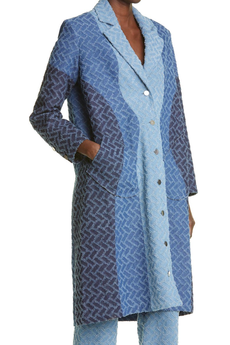 Geo Pattern Denim Coat, Alternate, color, BLUE
