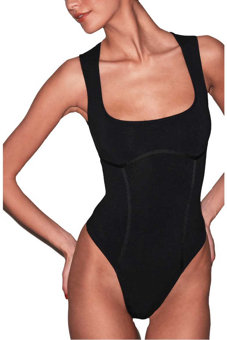 Organic Cotton Scoop Neck Bodysuit, Main, color, BLACK