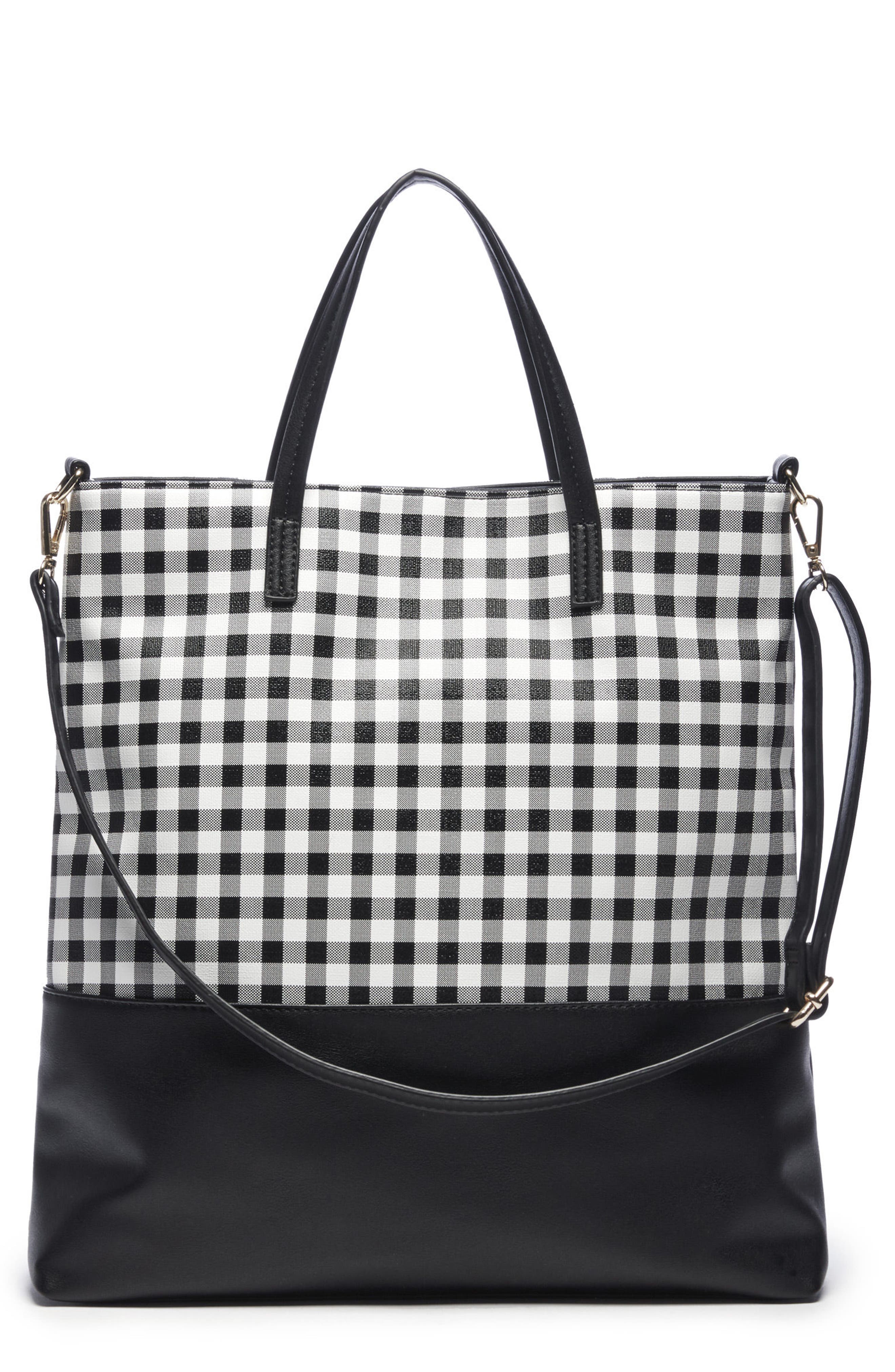 Sole Society Gingham Faux Leather Tote, Main, color, 