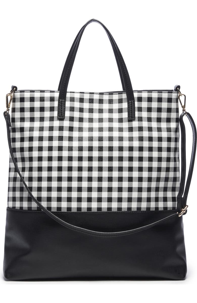 Sole Society Gingham Faux Leather Tote, Main, color,