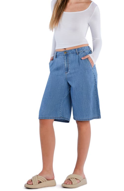 Hint Of Blu Chill Pleated Mid Rise Denim Bermuda Shorts