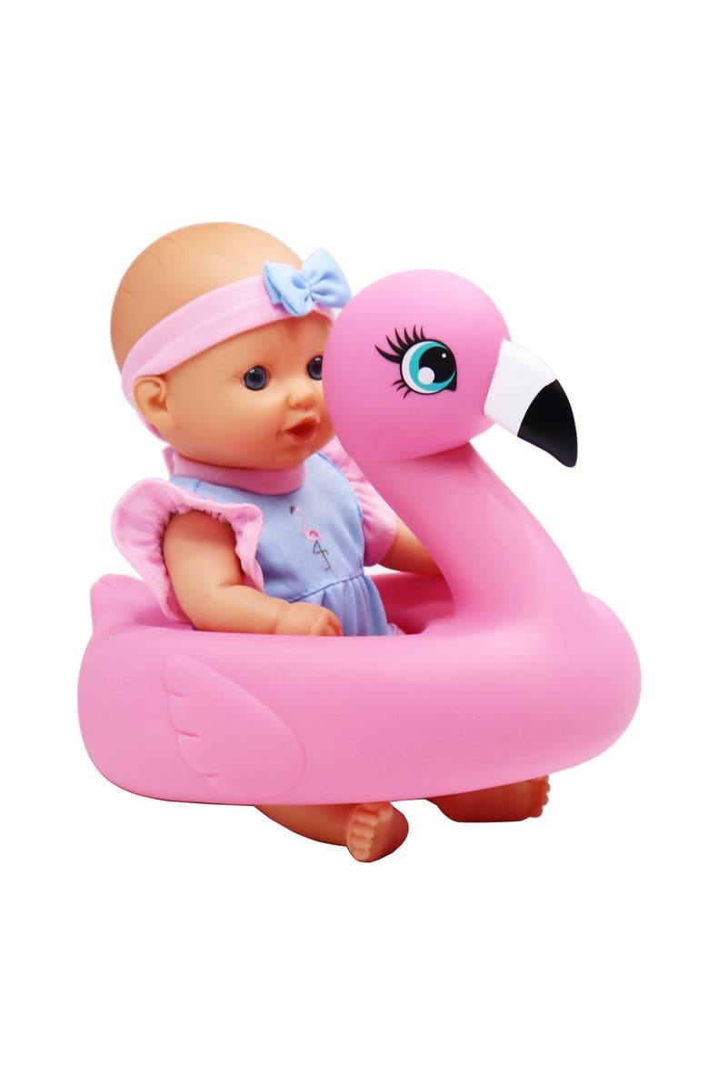 Dream Collection 10 Inch Bath Time Baby Doll with Flamingo, Main, color, Multicolored