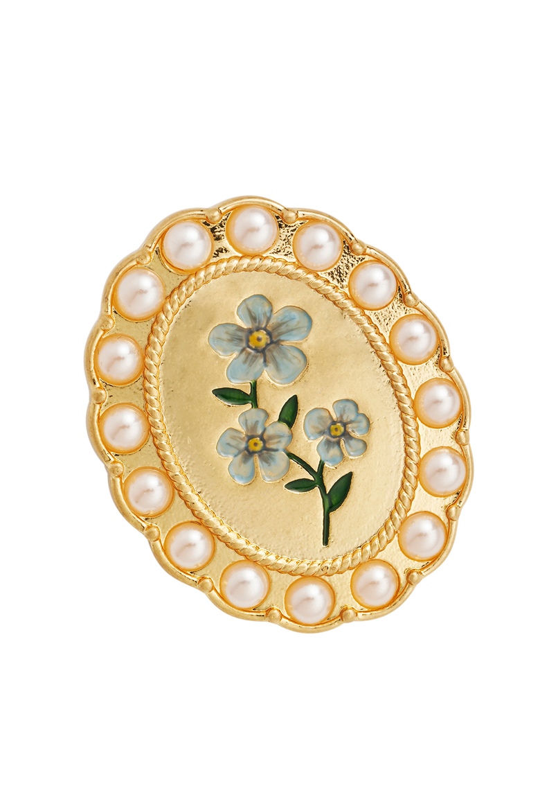 Forget Me Not Pearl Cameo Brooch, Alternate, color, Gold