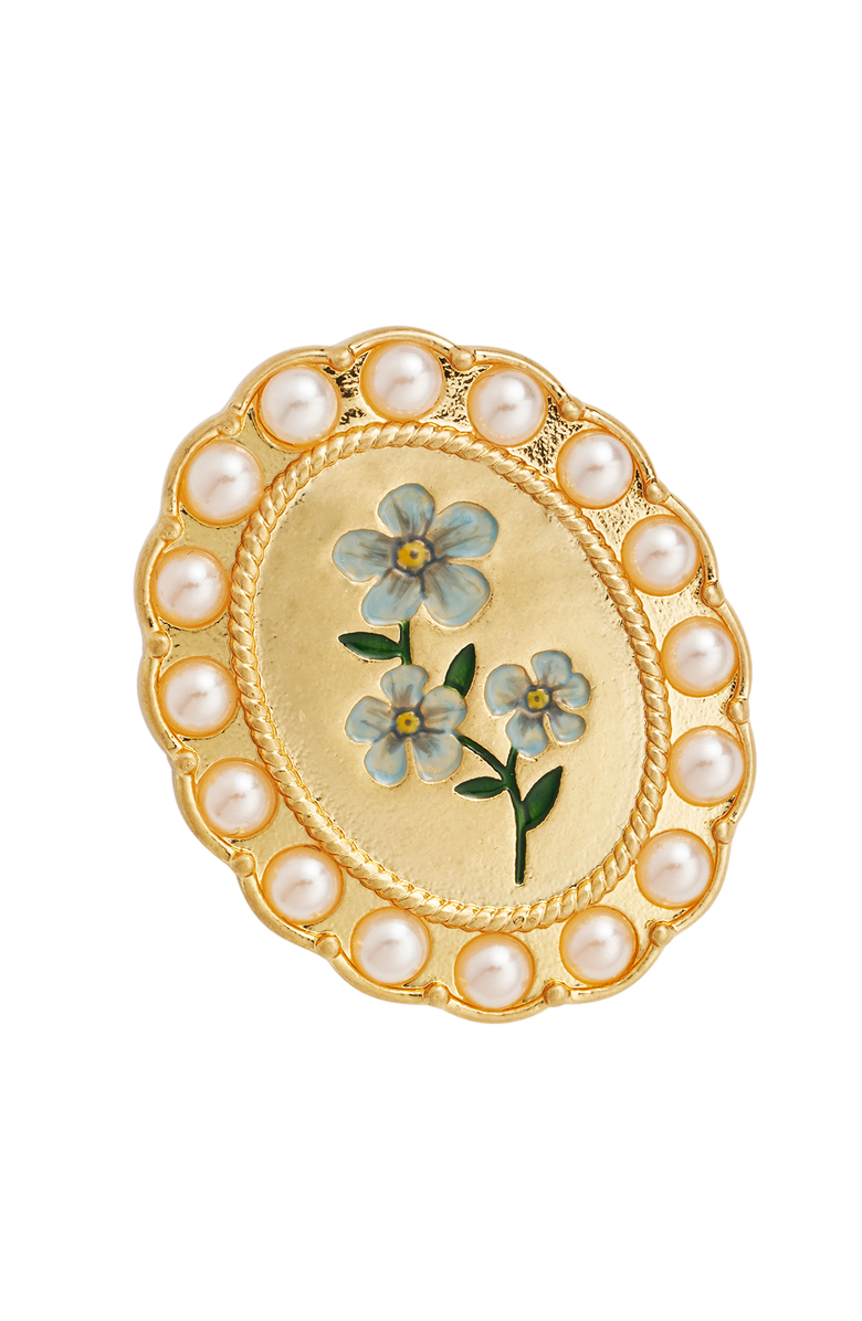 Fable England Forget Me Not Pearl Cameo Brooch, Alternate, color, Gold