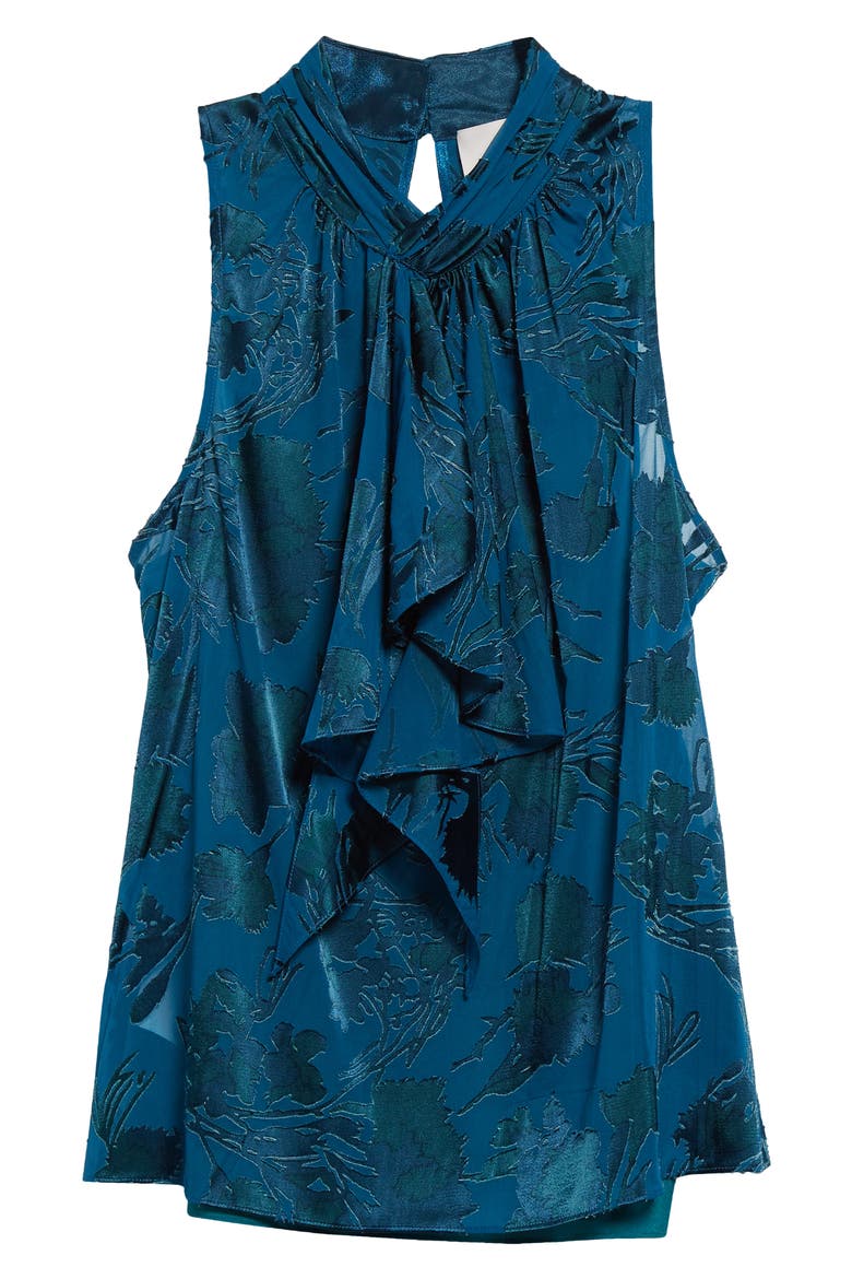 Keoni Floral Satin Burnout Top, Alternate, color, INK BLUE