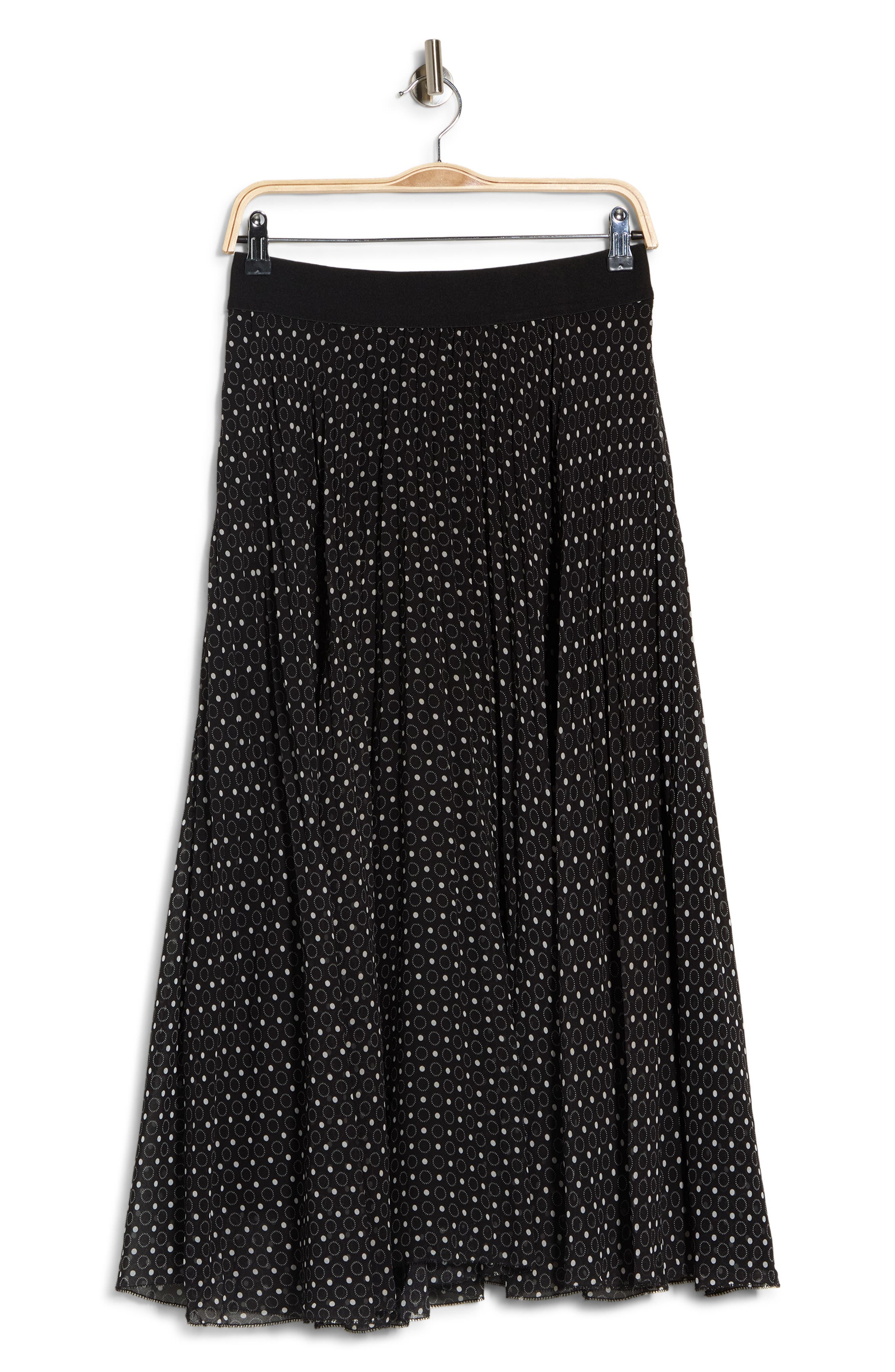 ELIE ELIE TAHARI Dot Print Chiffon Pleated Midi Skirt