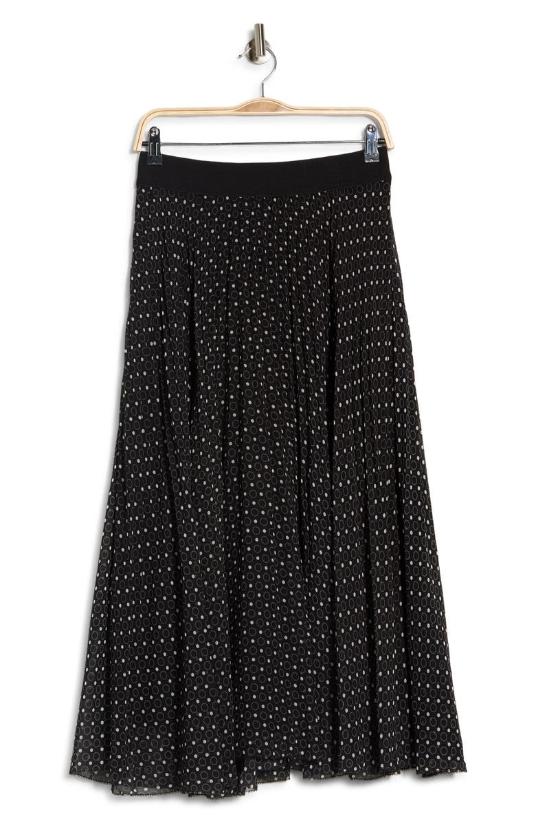 ELIE ELIE TAHARI Dot Print Chiffon Pleated Midi Skirt, Main, color, Black Ground White Dots