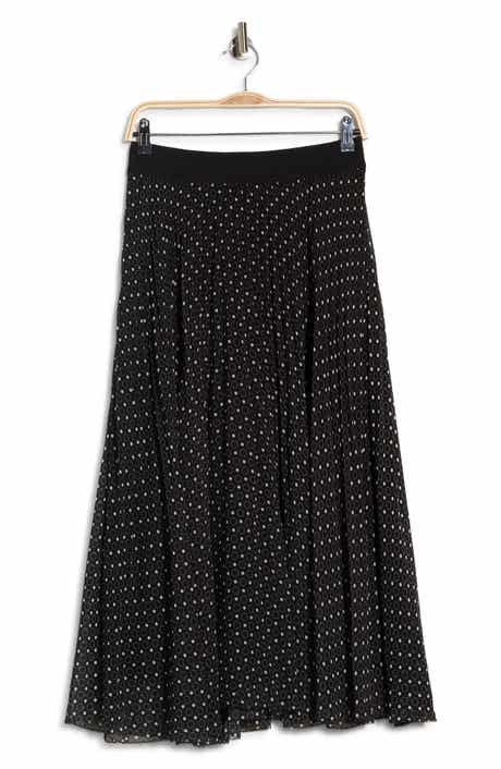 ELIE ELIE TAHARI Dot Print Chiffon Pleated Midi Skirt
