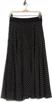 ELIE ELIE TAHARI Dot Print Chiffon Pleated Midi Skirt