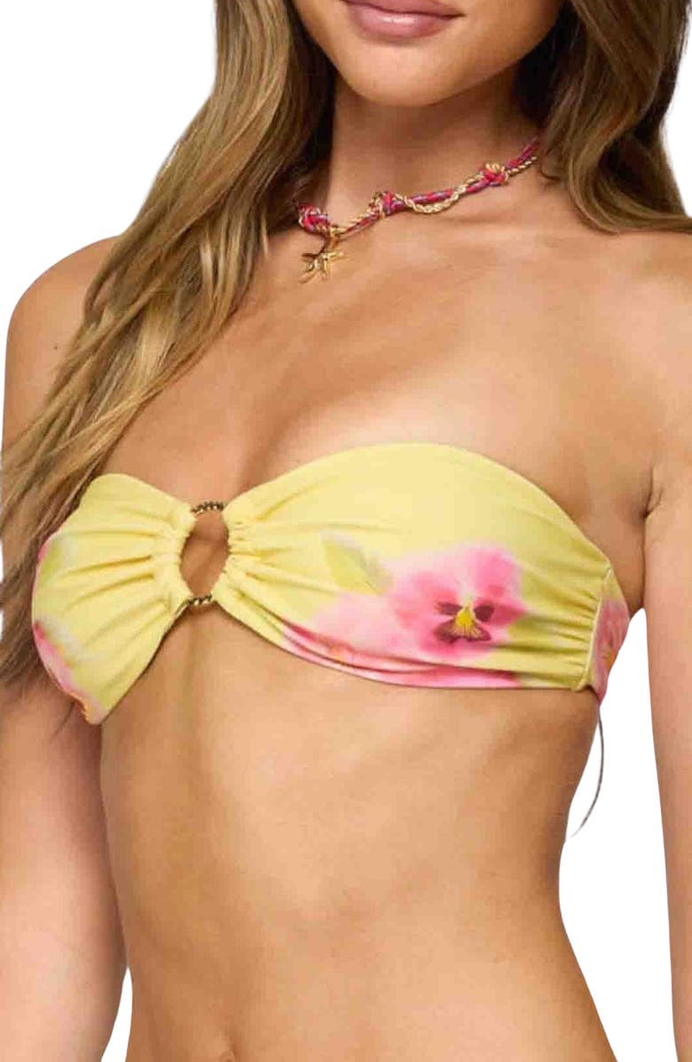 EDIKTED Miley Floral Bandeau Bikini Top, Alternate, color, Yellow