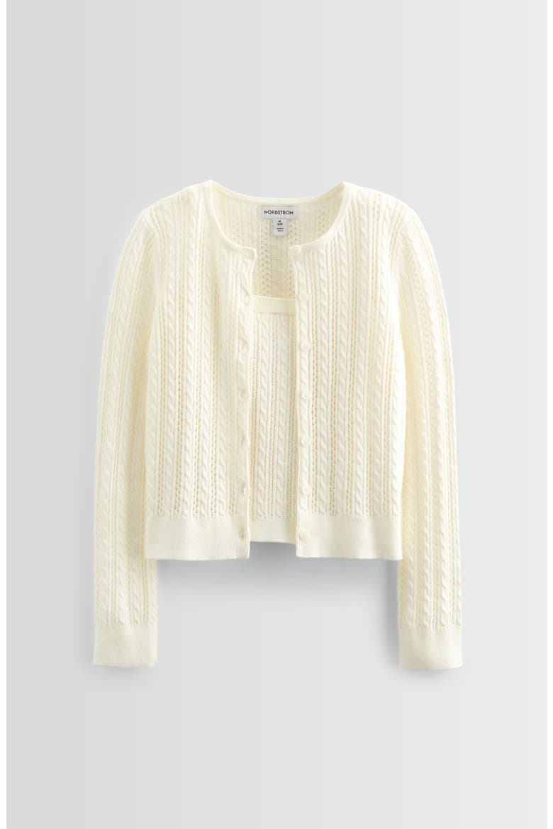 Kids' Cable Stitch Cardigan & Sweater Tank Set, Main, color, IVORY EGRET