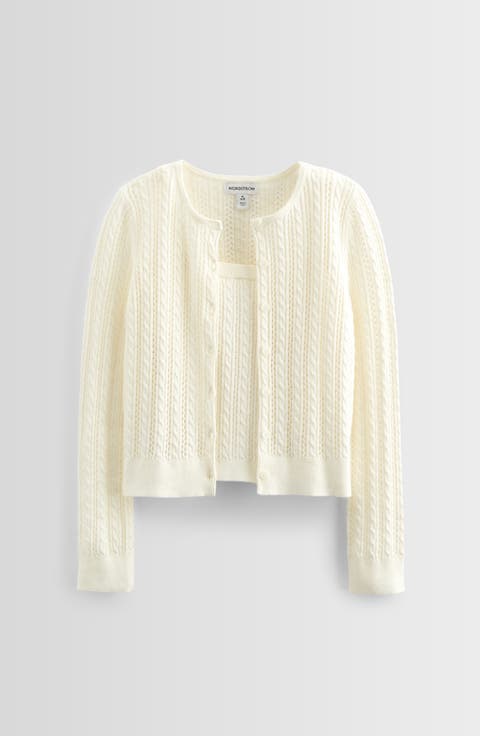 Kids' Cable Stitch Cardigan & Sweater Tank Set (Big Kid)