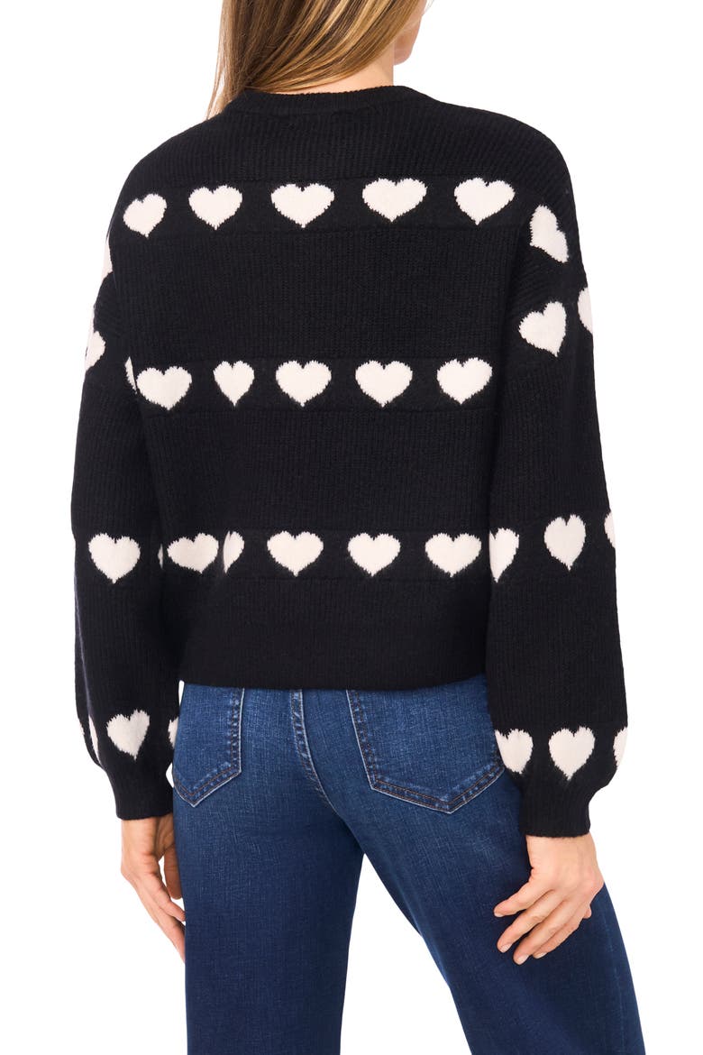 Heart Jacquard Crewneck Sweater, Alternate, color, RICH BLACK