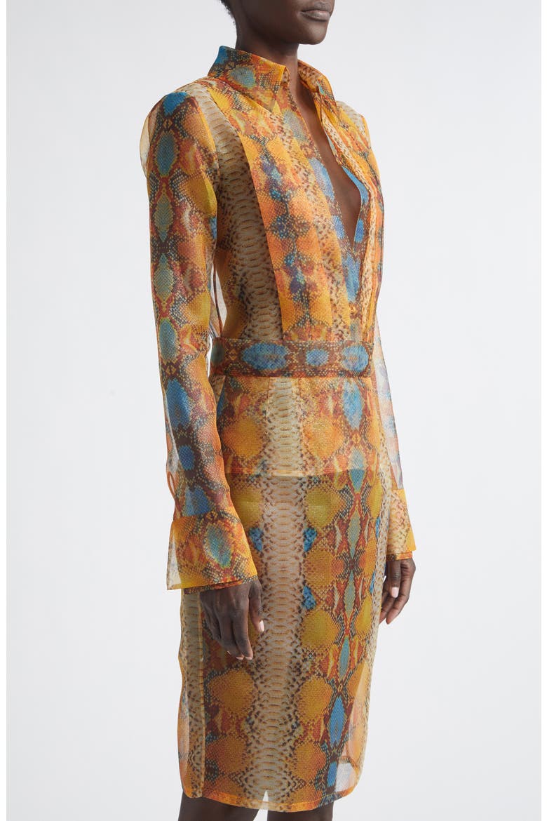 Shimmer Snakeskin Print Pleated Double Cuff Button-Up Shirt, Alternate, color, SNAKE