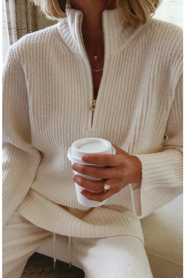 x @cellajaneblog Quarter Zip Sweater, Alternate, color, SNOW