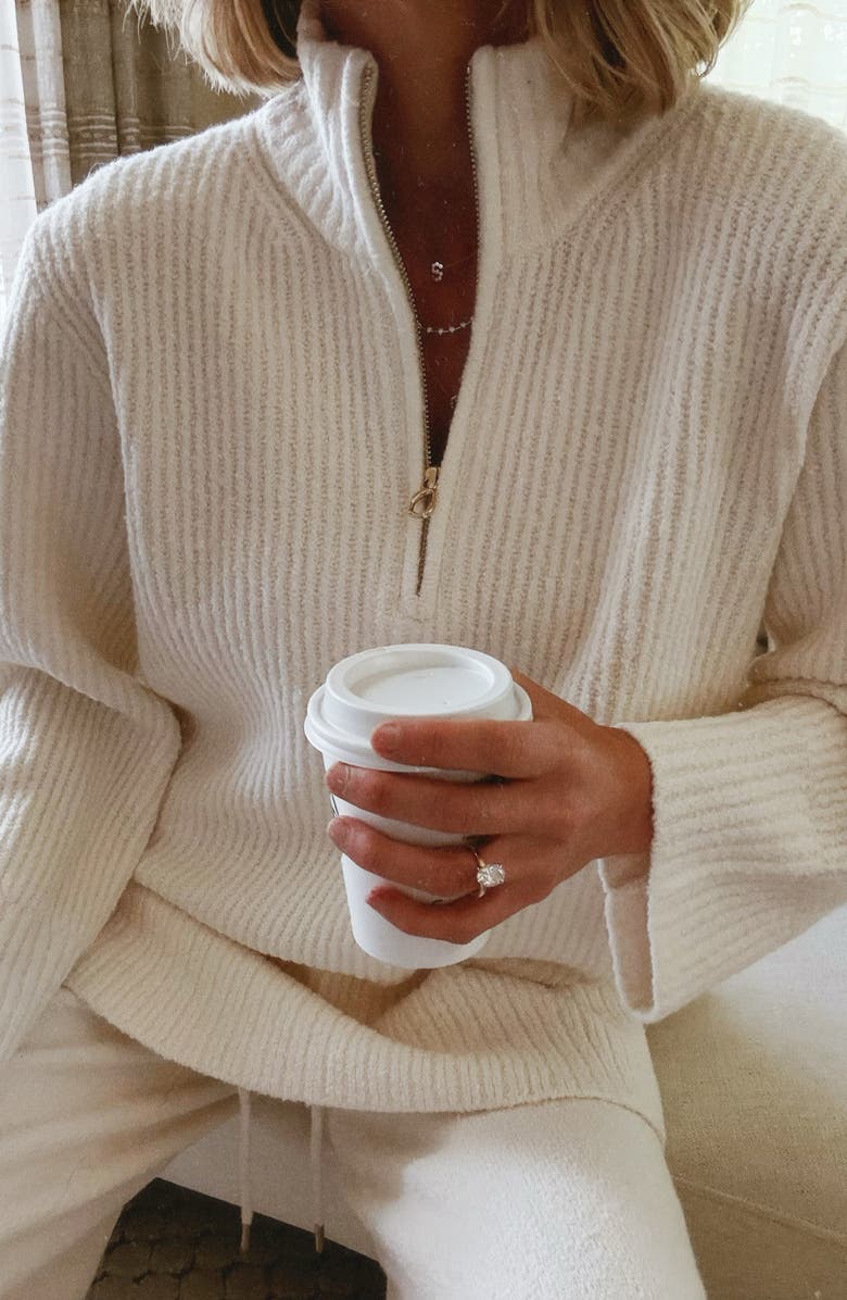 Splendid x @cellajaneblog Quarter Zip Sweater, Alternate, color, Snow