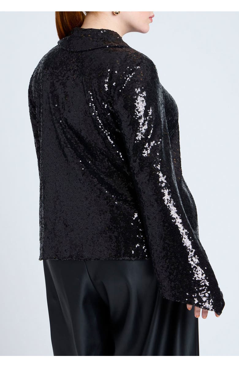 ELOQUII Flare Sleeve Sequin Button Down, Alternate, color, Black