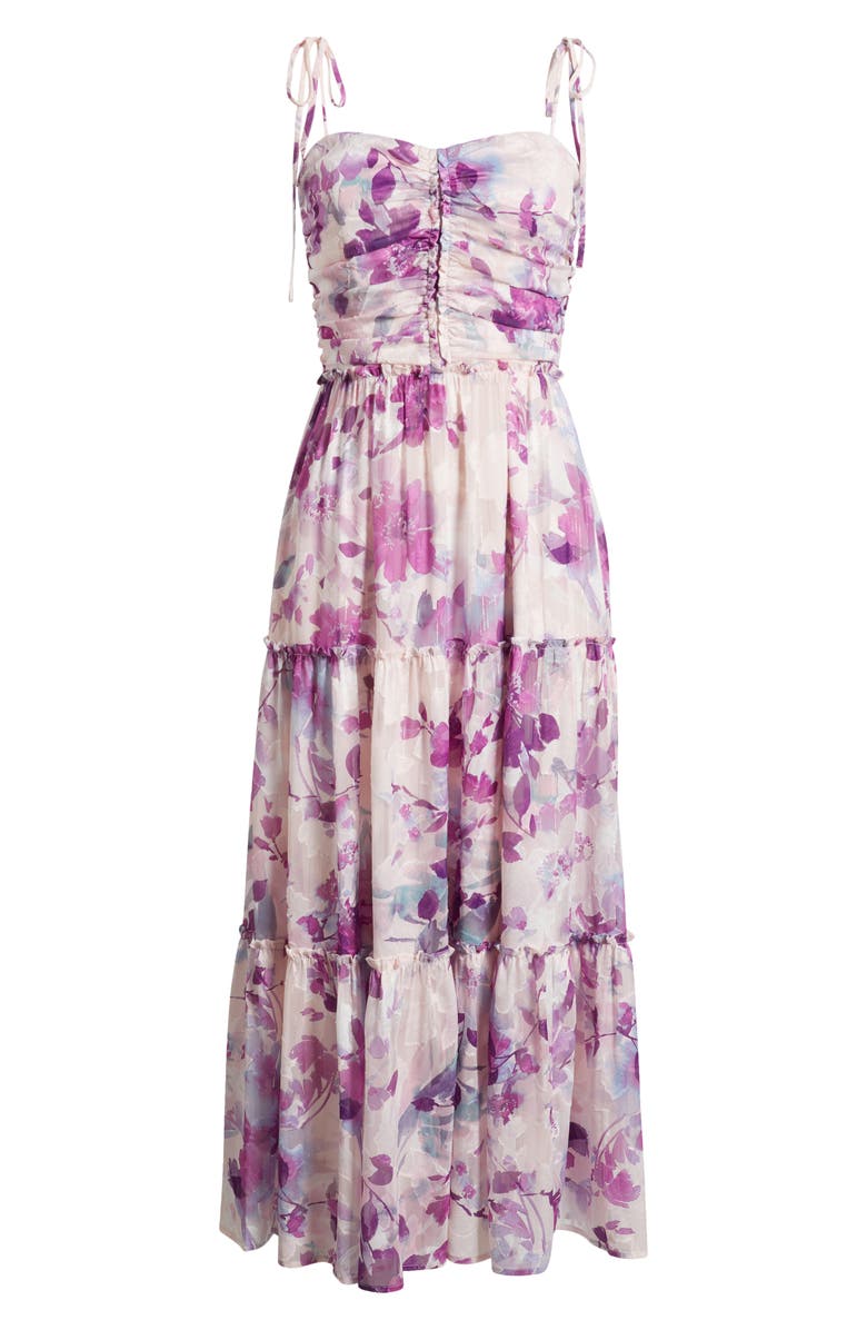 Chelsea28 Ruched Metallic Maxi Dress, Alternate, color, Pastel Watercolor Floral