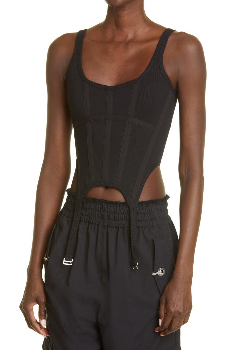 Ribbed Combat Corset Tank Top, Alternate, color, BLACK