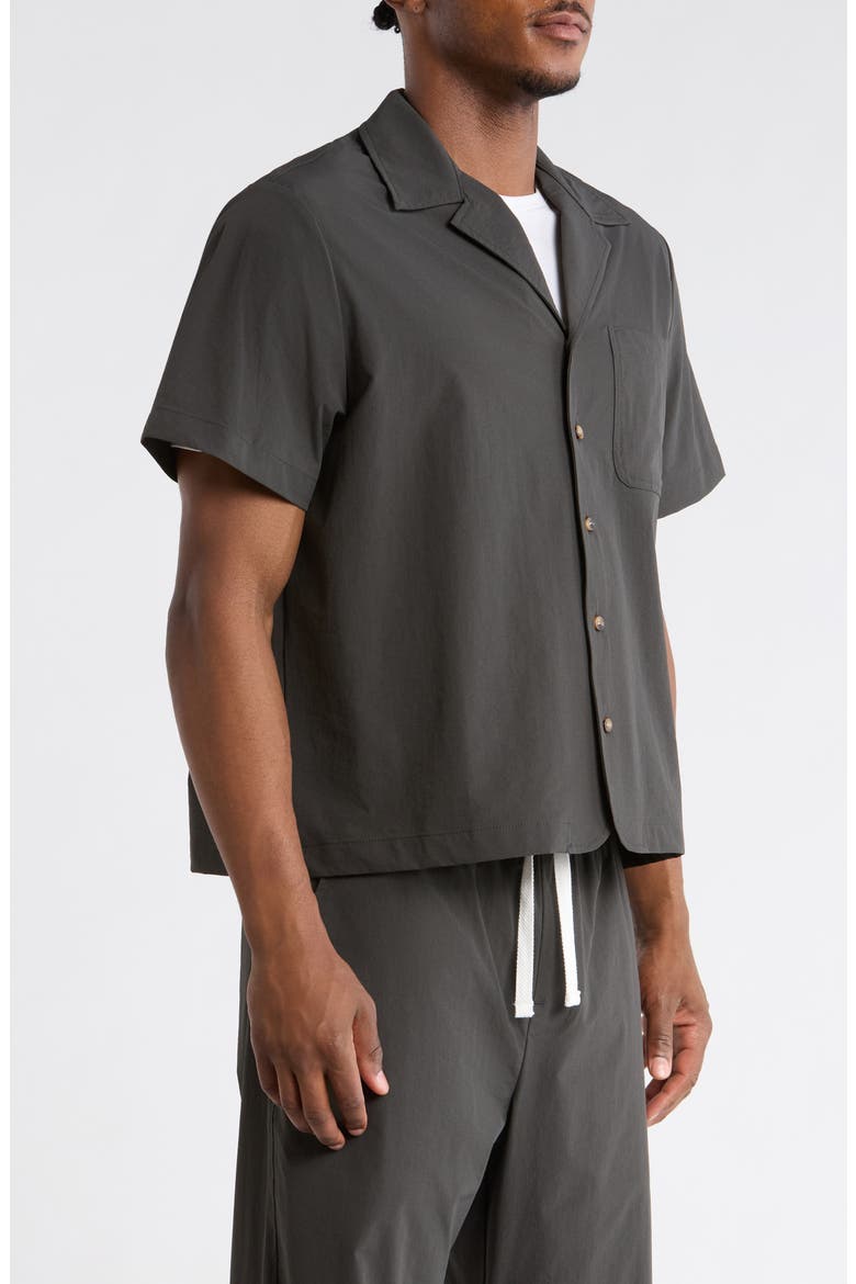 Tim Stretch Nylon Camp Shirt, Alternate, color, BLACK
