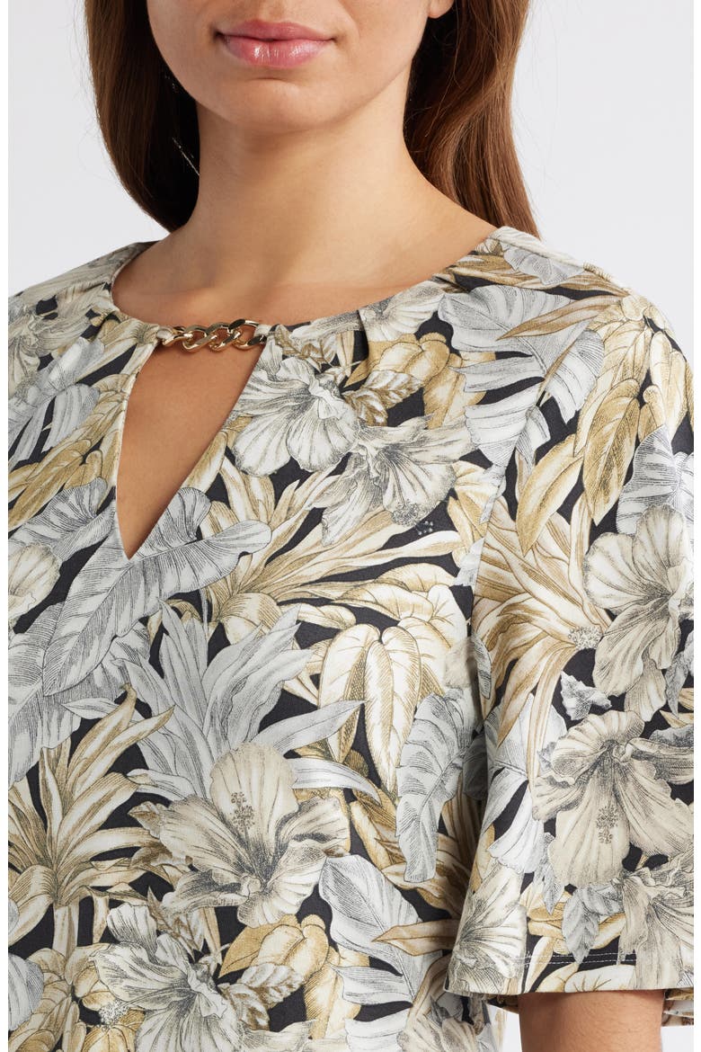 Darcy Floral Print Flutter Sleeve Dress, Alternate, color, BLACK