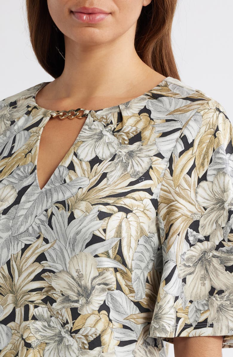 Tommy Bahama Darcy Floral Print Flutter Sleeve Dress, Alternate, color, Black