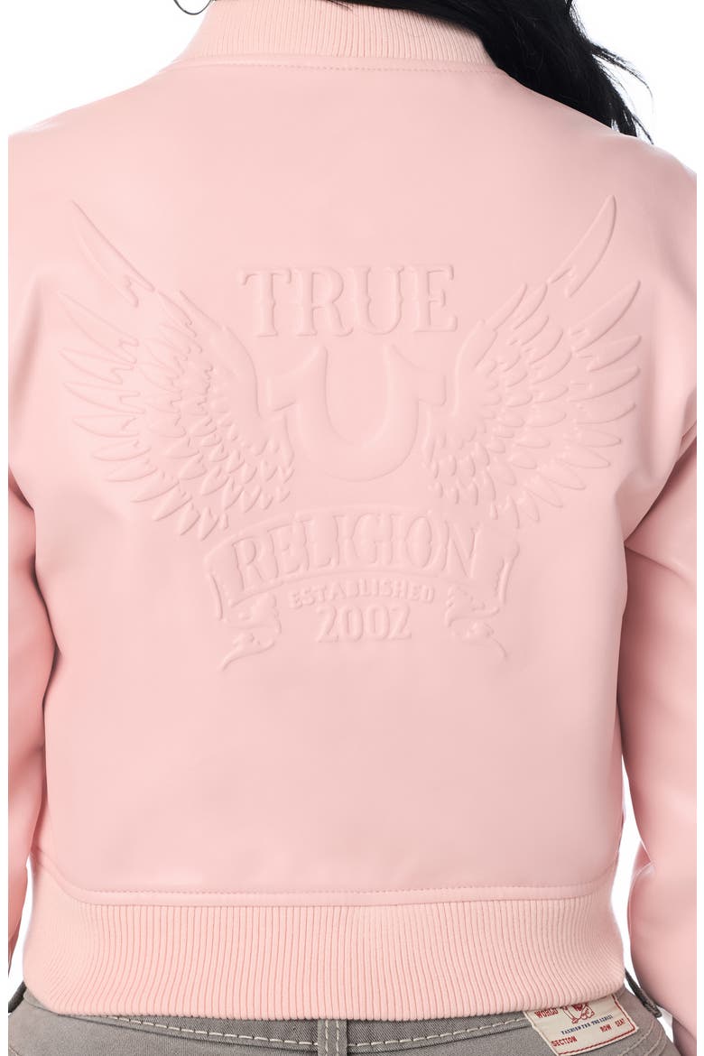 Embossed Faux Leather Bomber Jacket, Alternate, color, DULL PINK