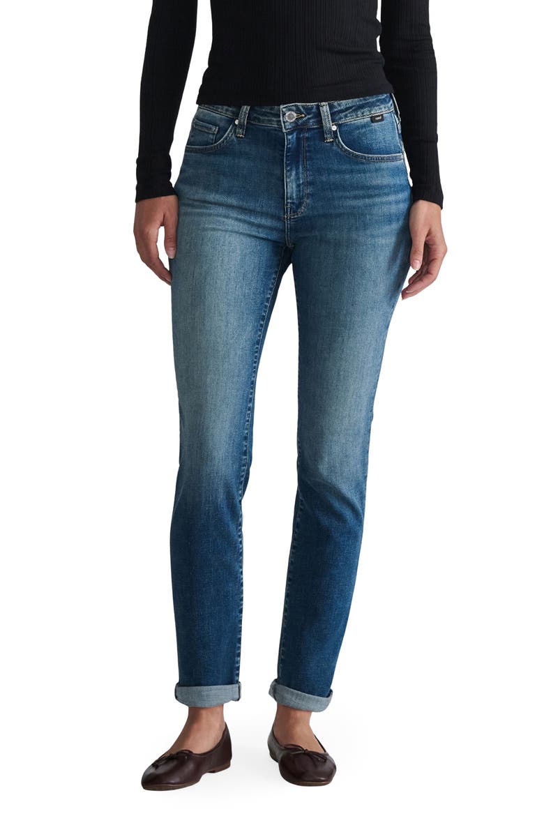 Kathleen Mid Waist Slim Boyfriend Jeans, Main, color, MID USED FEATHER BLU