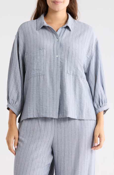 MAX STUDIO Stripe Balloon Sleeve Popover Shirt