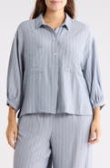 MAX STUDIO Stripe Balloon Sleeve Popover Shirt