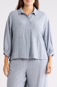 MAX STUDIO Stripe Balloon Sleeve Popover Shirt