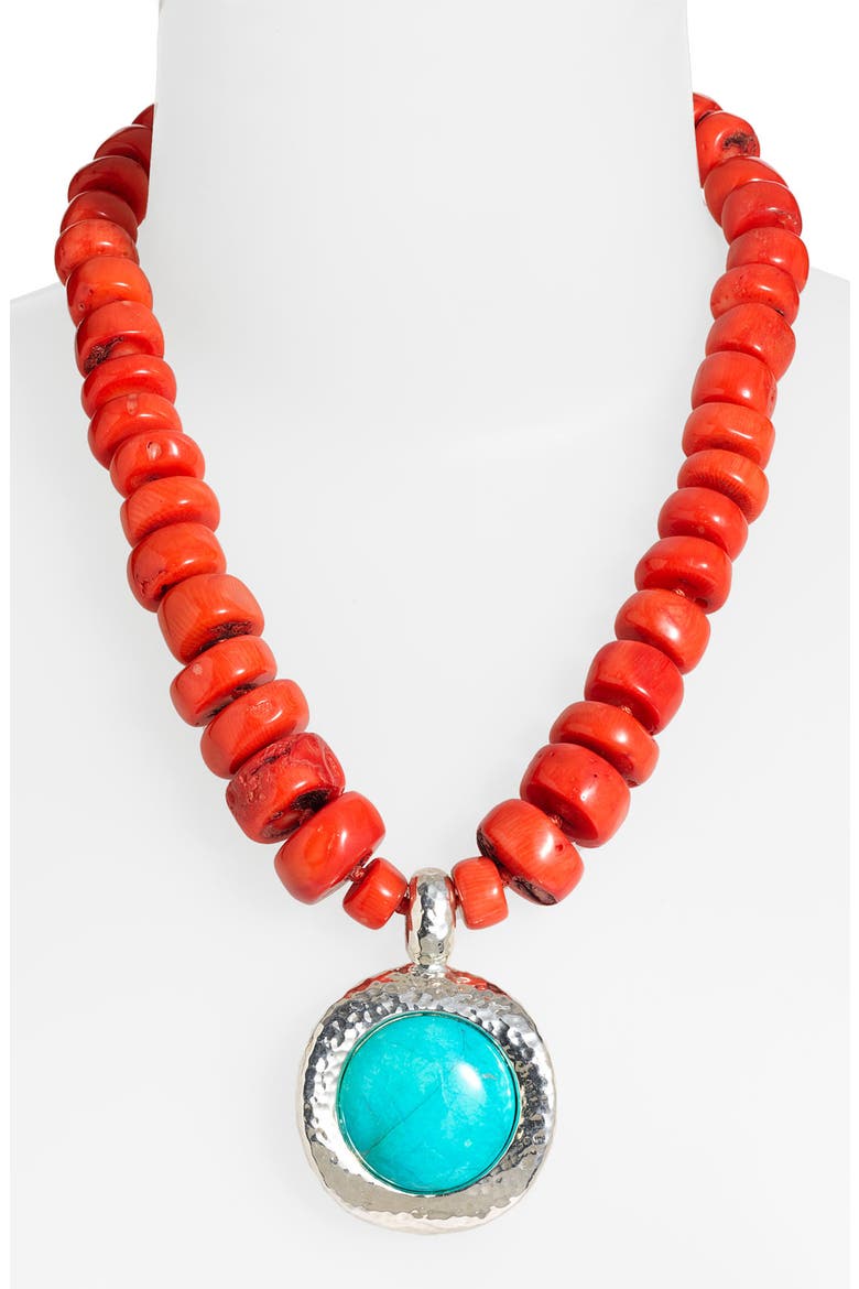 'Palm Beach' Pendant Necklace, Main, color, SILVER/ TURQUOISE/ CORAL