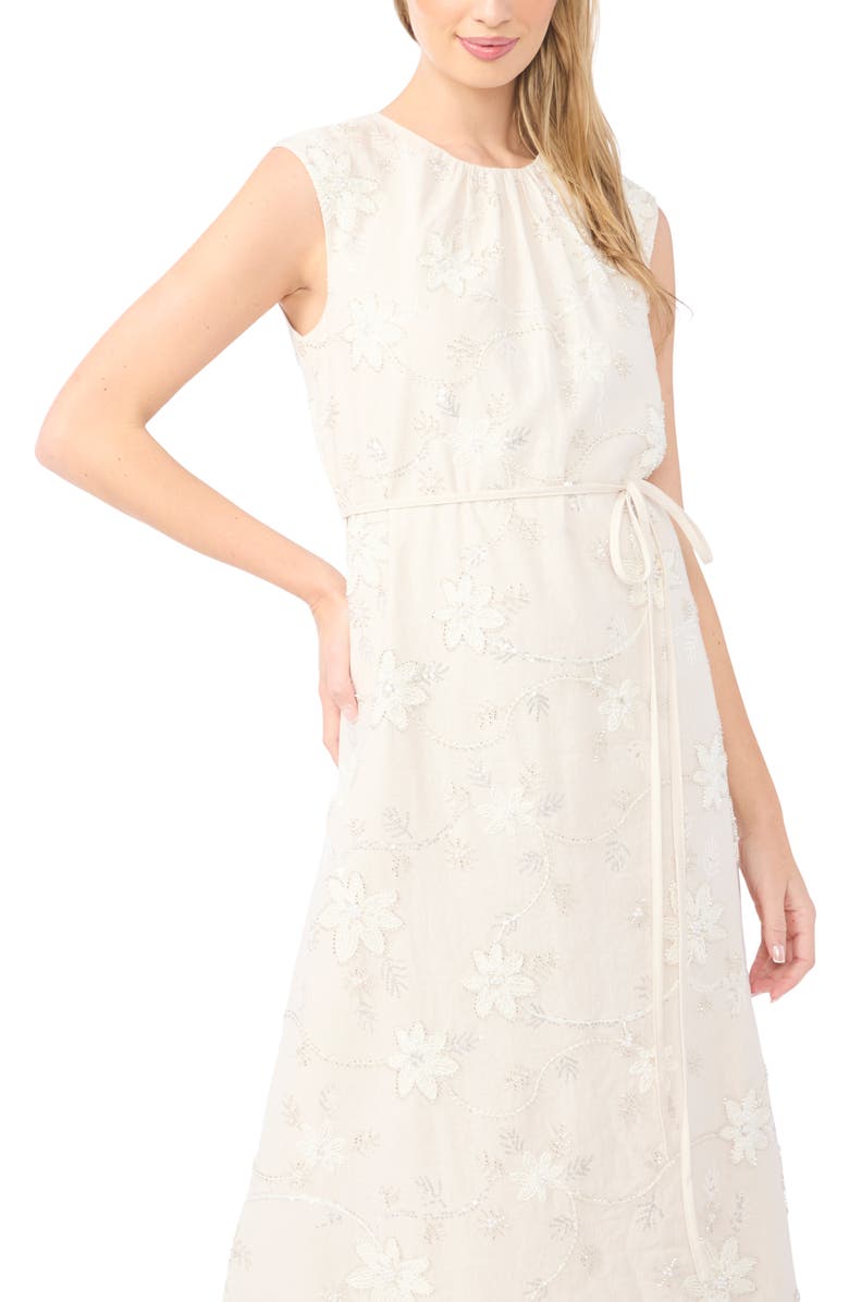 Ted Baker Parker Beaded Floral Embroidered Sleeveless Linen Blend Dress, Alternate, color, New Ivory