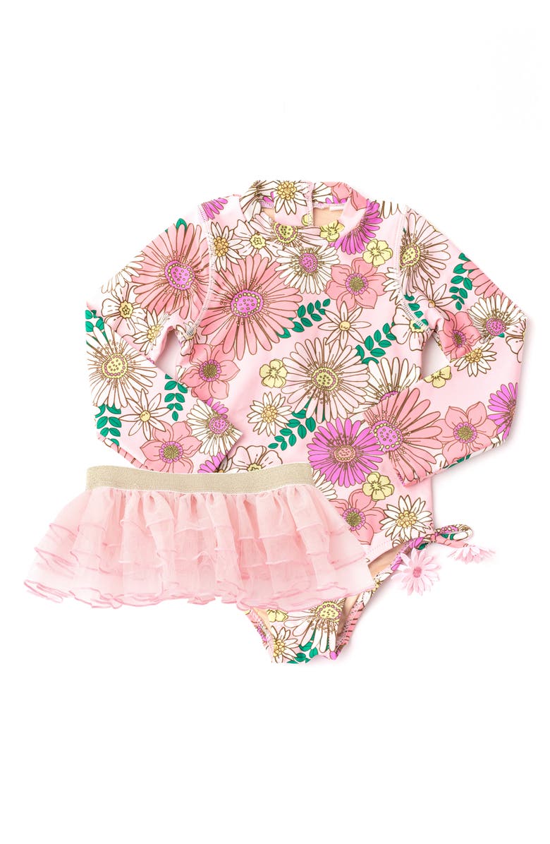 Shade Critters Kids' UPF 50+ One-Piece Rashguard Swimsuit & Tutu Skirt Set, Main, color,