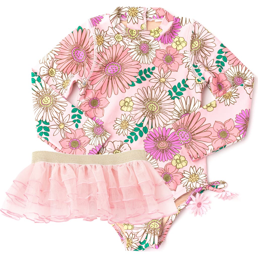 SHADE CRITTERS SHADE CRITTERS KIDS' UPF 50+ ONE-PIECE RASHGUARD SWIMSUIT & TUTU SKIRT SET