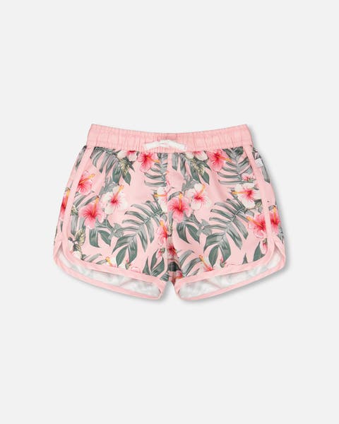 Elastic Waist Drawstring Hibiscus Swim Shorts (Toddler, Little Kid & Big Kid)