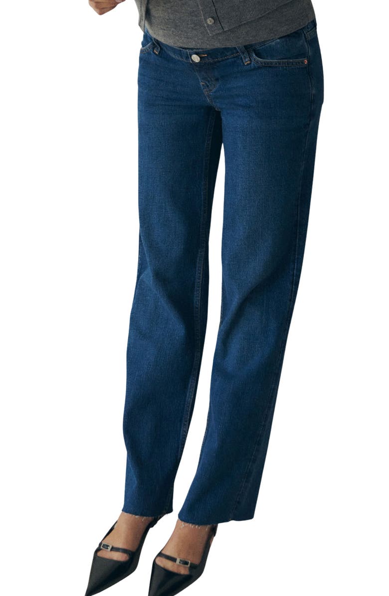 MANGO Over the Bump Raw Hem Wide Leg Maternity Jeans, Main, color, Medium Blue
