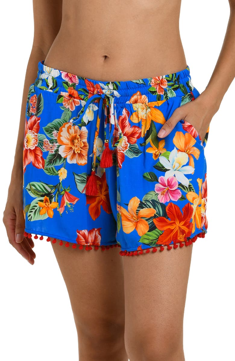 La Blanca Modern Cover-Up Beach Shorts, Alternate, color, Blue Multi