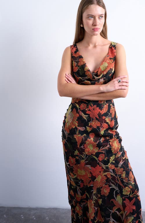 Topshop Floral Cowl Neck Chiffon Maxi Dress In Multi