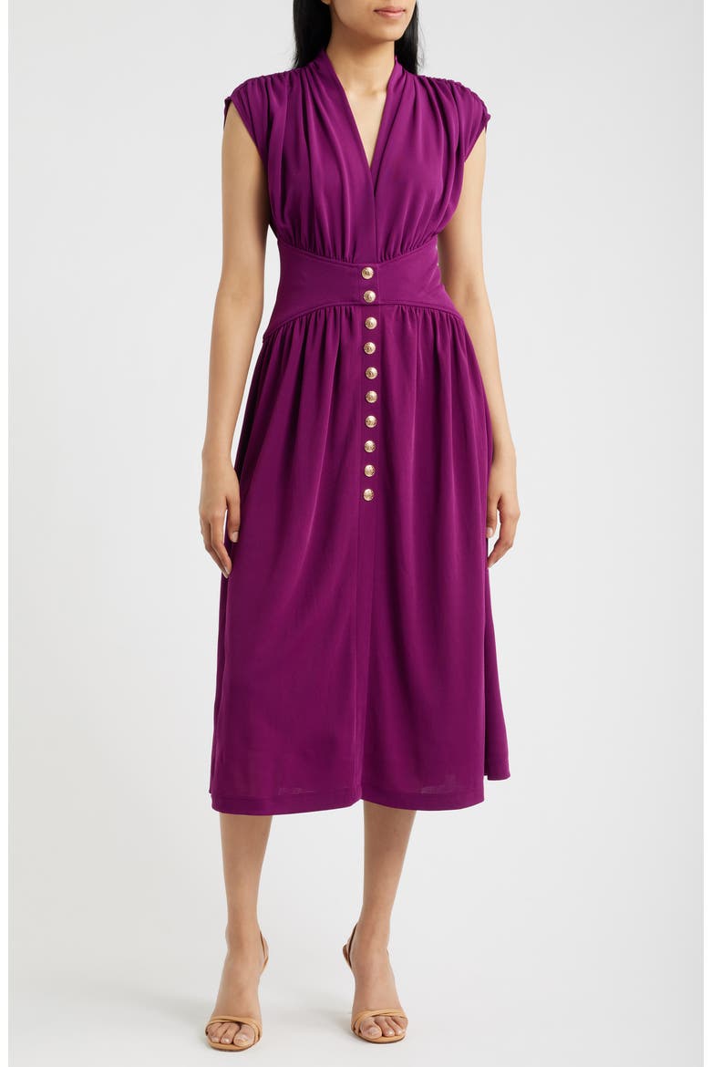 V-Neck Midi Dress, Main, color, BEET