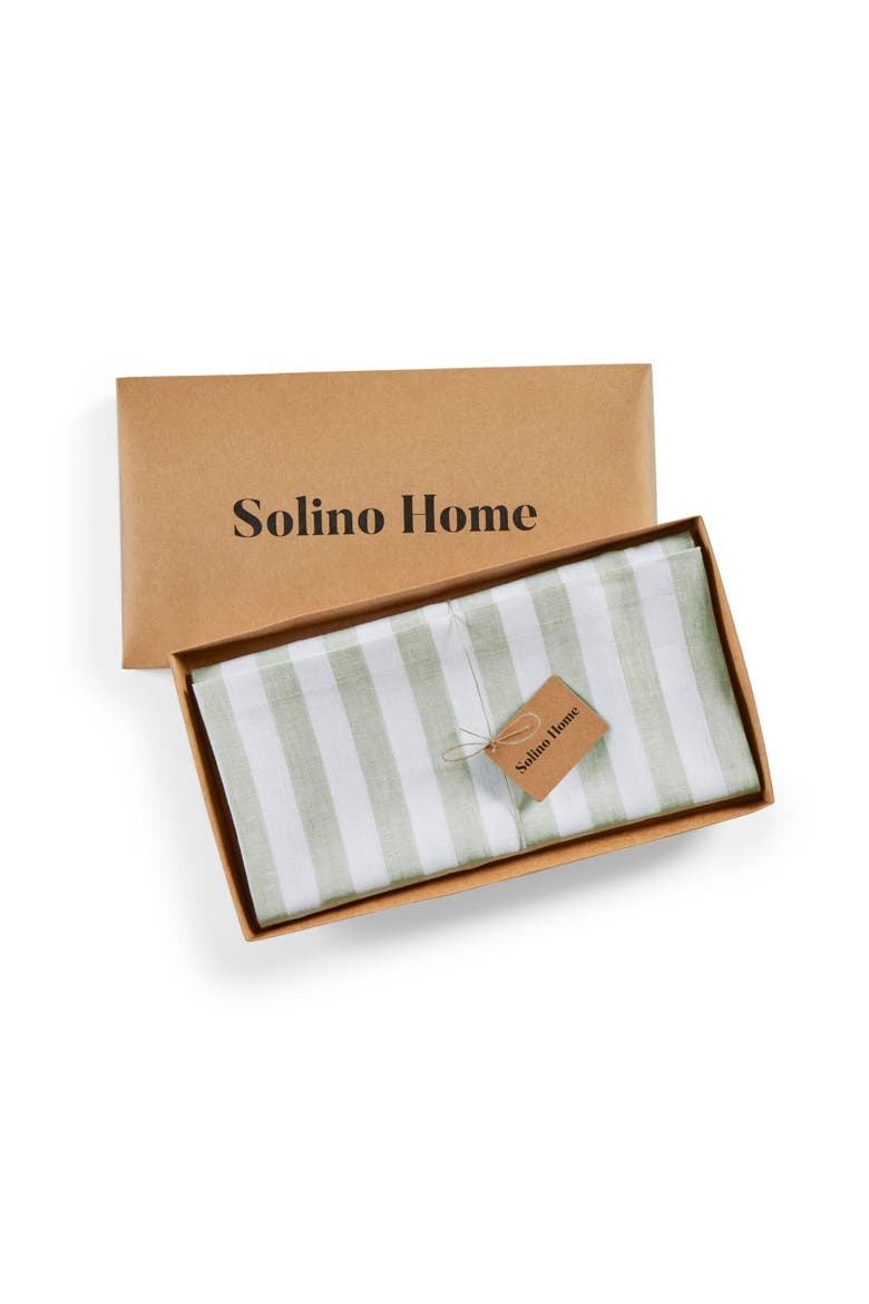 Linen Table Throw 52 x 52 Inch - Sorrento Stripe, Alternate, color, Sage and White