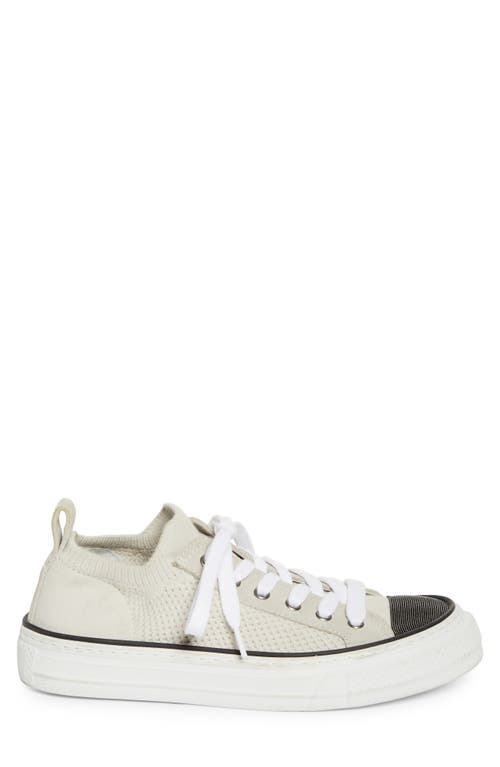 Brunello Cucinelli Low Top Sneaker With Tab On The Heel In Cotton Knit In White