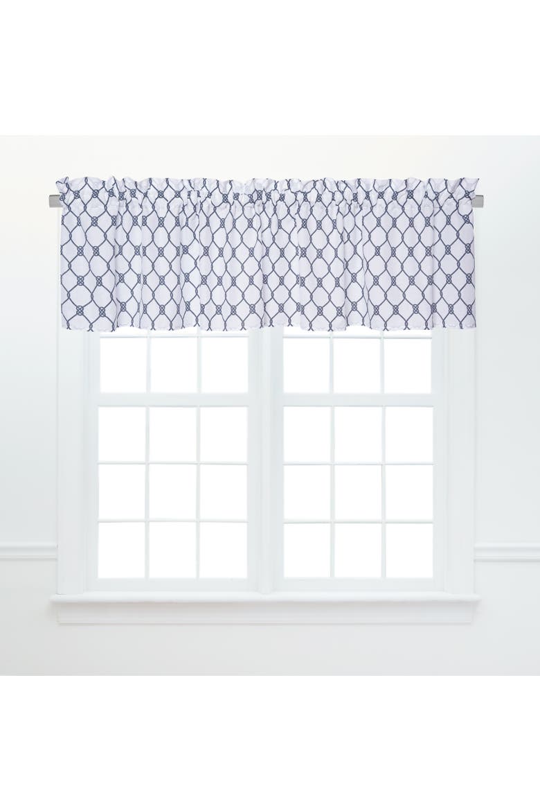 Navy & White Nautical Knots Cotton Set of 2 Window Valance Curtains 16" x 72", Main, color, Blue